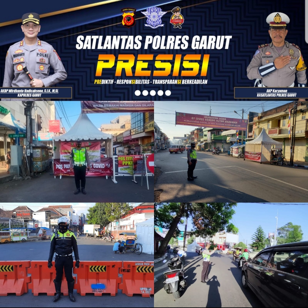 Anggota sat lantas polres garut isi Pos PPKM level 3 di perkotaan Kab. Garut.