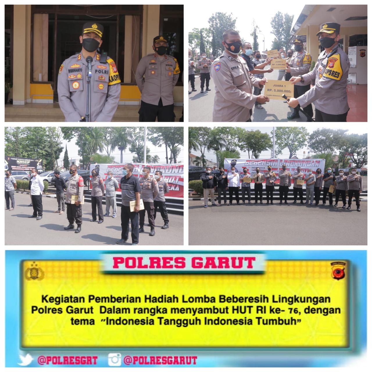 Kapolres Garut Umumkan Dan Berikan Hadiah Lomba Kebersihan Lingkungan Asrama Polres Garut dalam rangka Memeriahkan Kemerdekaan RI Ke-76