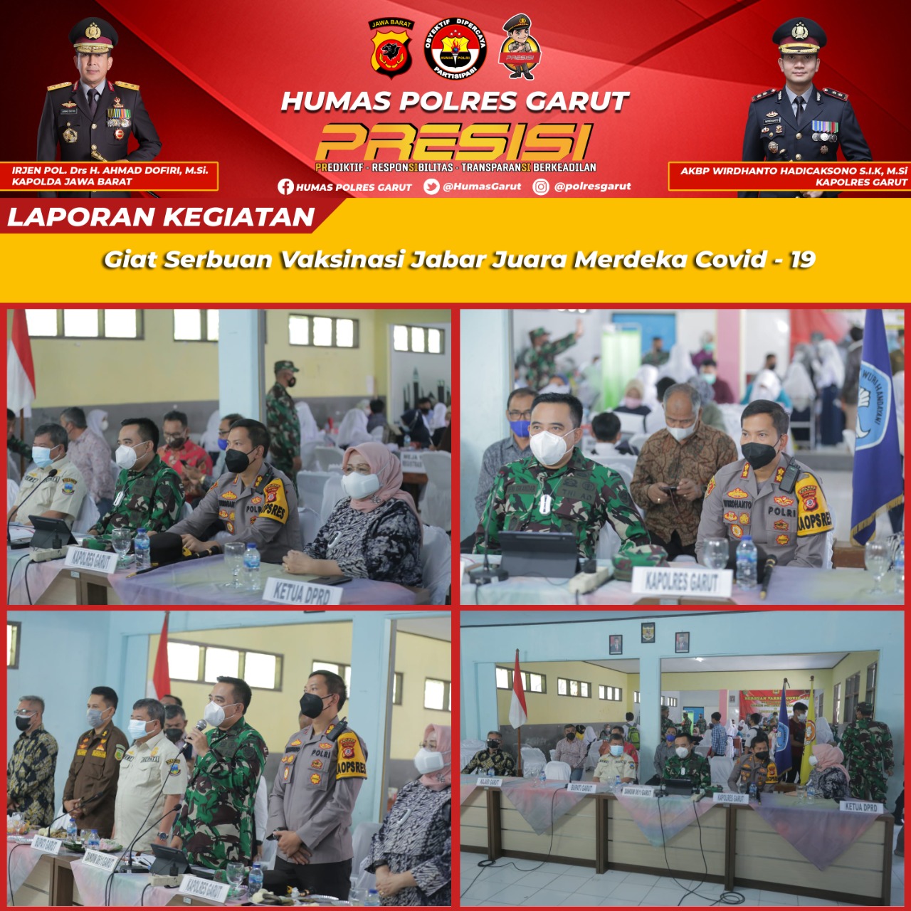 Kapolres Garut Monitoring Vaksinasi Massal Gabungan TNI-POLRI dalam rangka Vaksinasi Kepada Pelajar SLTP di SMP Negeri 4 Tarogong Kidul