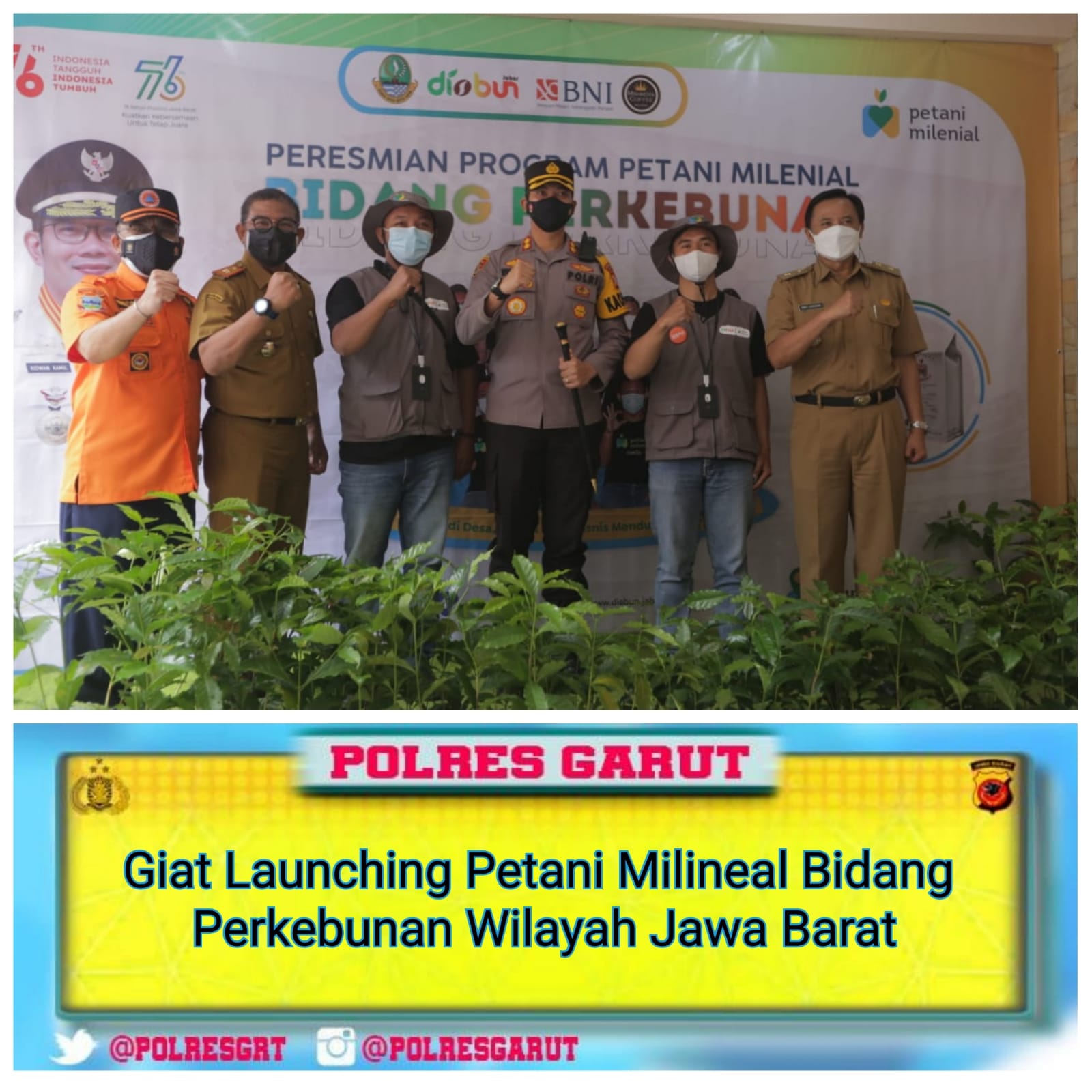 Kapolres Garut Dampingi Wakil Gubernur Jabar Dalam Kegiatan Launching Petani Milineal Bidang Perkebunan Wilayah Jawa Barat