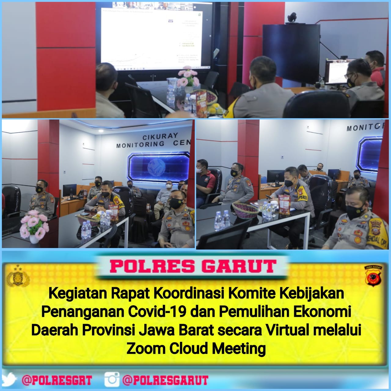 Polres Garut Ikuti Rapat Koordinasi Komite Kebijakan Penanganan Covid-19 dan Pemulihan Ekonomi Daerah Provinsi Jawa Barat secara Virtual melalui Zoom Cloud Meeting