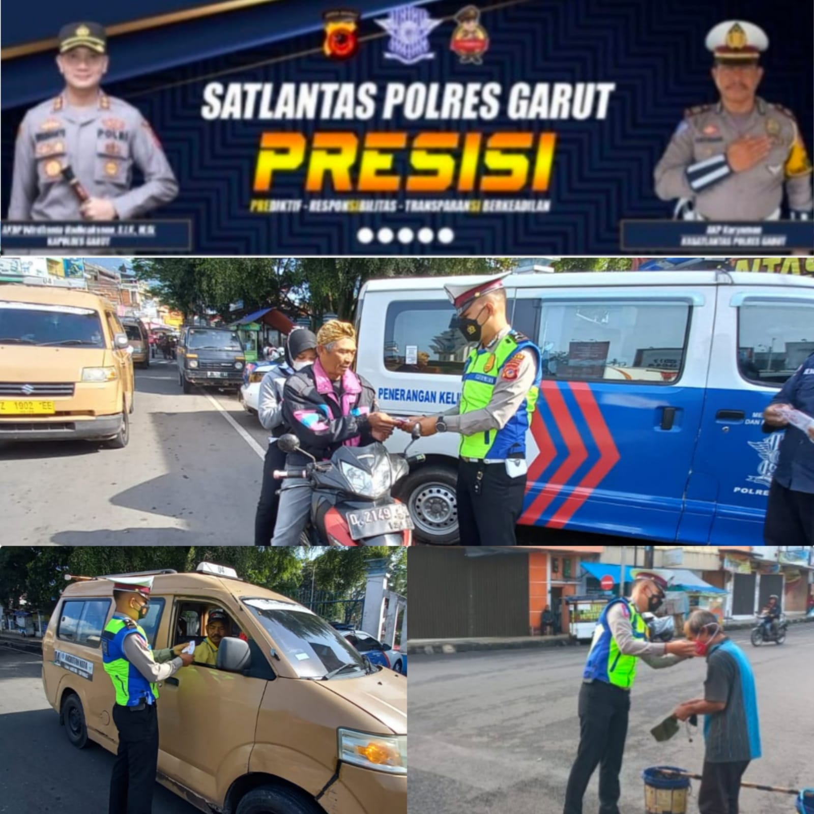 SATLANTAS POLRES GARUT LAKSANAKAN BINLUH PROKES JUGA PEMBAGIAN MASKER GRATIS DALAM RANGKA PPKM LEVEL 3